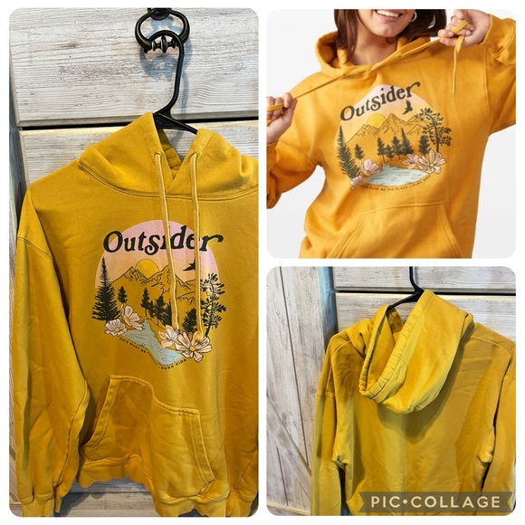 Pura Vida Tops - Pura Vida Womens Outsider Graphic Hoodie Size M Yellow Outdoors Adventure EUC